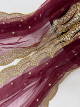 Deep Maroon Color Net Dupatta with Zari, Sequin and Beads | Sequin Dupatta | Sequin Dupattas | Indian Dupatta for Lehanga