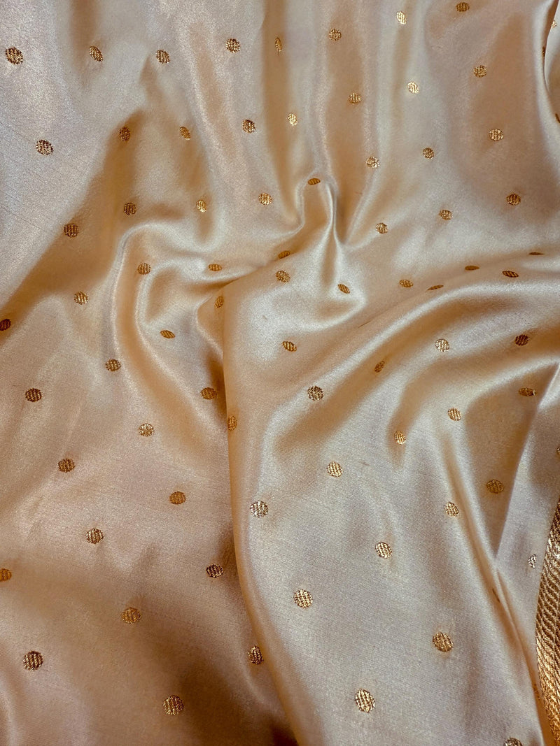 Statement  Cream & Red Banarasi Satin Silk Saree |Soft Satin Silk with rich Banarasi weave | Perfect for weddings, giftingand Durga Pujo