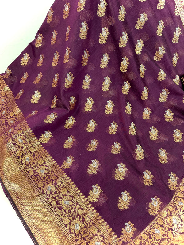 Statement Handmade Purple Color Banarasi Semi Silk Saree with Copper and Sliver Zari Weave | Saree in USA | Ships from California