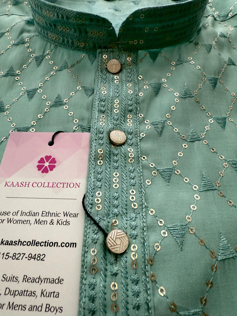 Pastel Sea Green Designer Kurta with Emberiodery and Sequins | Pastel Color Mens Kurta | Wedding and Party Wear Kurta