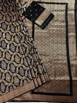 Statement Black Banarasi Silk Saree with Muted Copper & Silver Zari Jaal Buttas | Black Color Party Wear Sarees | Ships from California