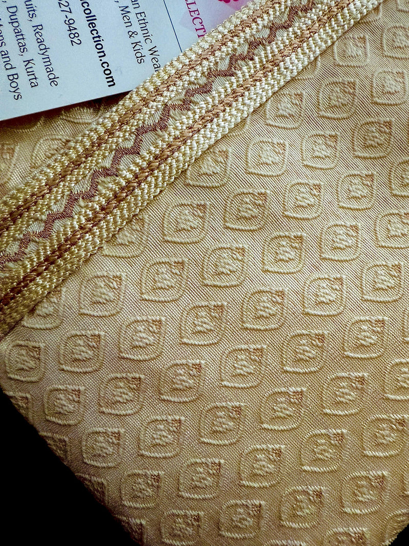 Silk Cream Gold Men Kurta Pajama with Embossed Weave Work | Mens Ethnic Wear | Indian Men Clothing USA | Wedding Wear Kurtas | Kurta Pajama