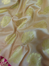 Biscuit Color Traditional Banarasi Silk Saree with Hot Pink Color Combination | Muted Gold Zari Weave