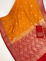 Mango Yellow Color with Deep Red Color Saree in Pure Katan Silk Saree | Pure Silk Sarees | SILK MARK CERTIFIED