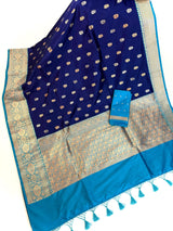 Blue Pure Katan Silk Saree with Sky Blue Color Border and Pallu | Pure Silk Sarees | SILK MARK CERTIFIED