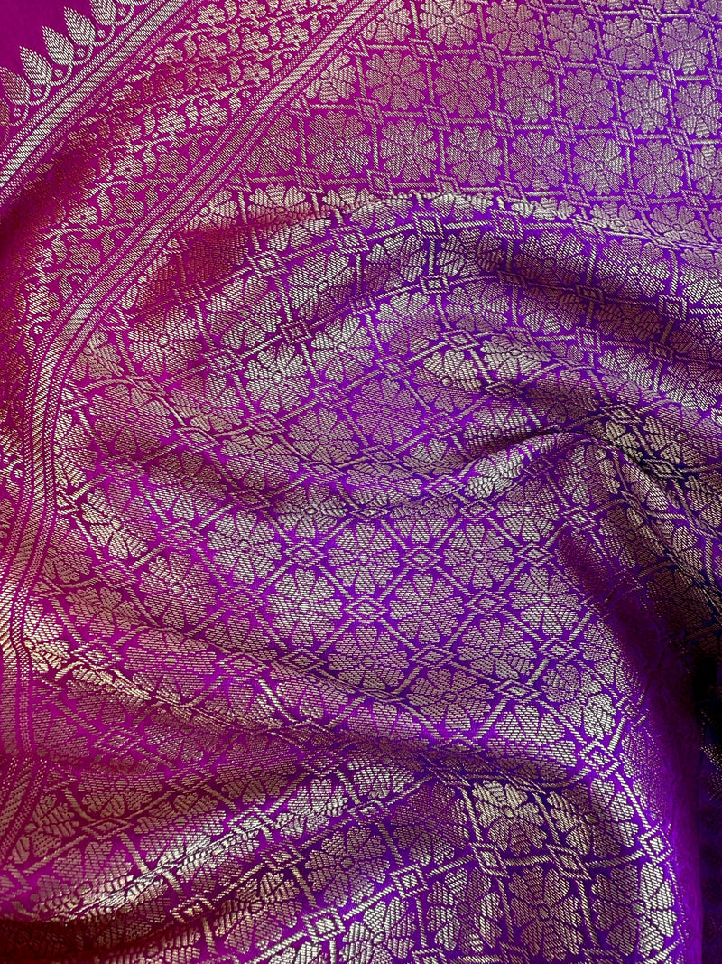 Purple Pink Silk Cotton Saree  | Soft Cotton Silk Sarees | Purple and Blue wide Border with Ambi Patterns