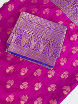 Purple Pink Silk Cotton Saree  | Soft Cotton Silk Sarees | Purple and Blue wide Border with Ambi Patterns