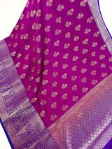 Purple Pink Silk Cotton Saree  | Soft Cotton Silk Sarees | Purple and Blue wide Border with Ambi Patterns