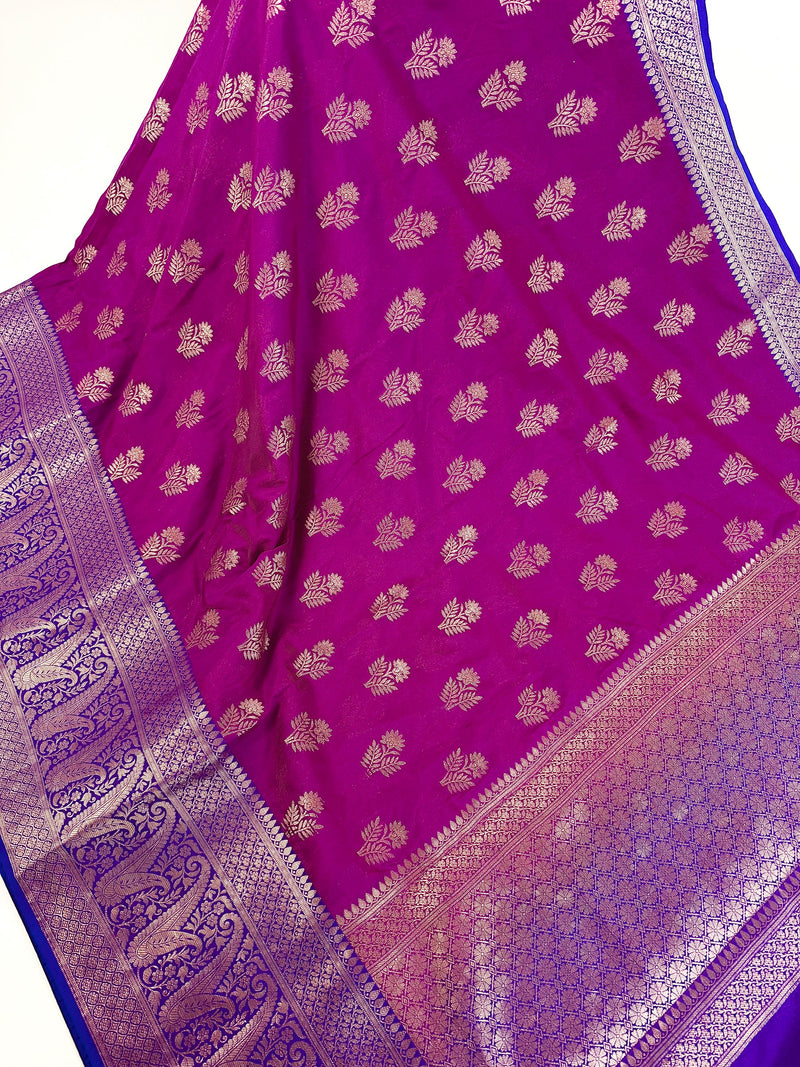 Purple Pink Silk Cotton Saree  | Soft Cotton Silk Sarees | Purple and Blue wide Border with Ambi Patterns