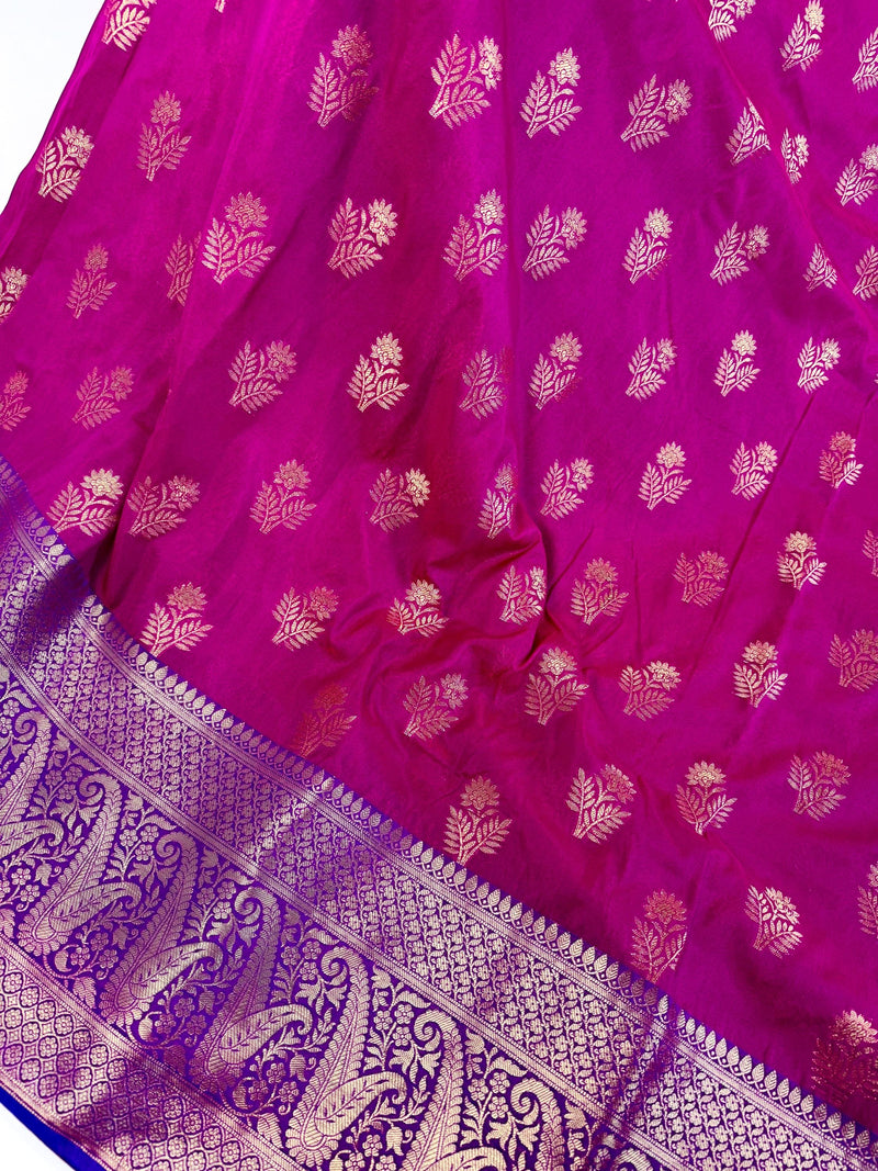 Purple Pink Silk Cotton Saree  | Soft Cotton Silk Sarees | Purple and Blue wide Border with Ambi Patterns