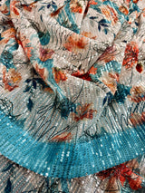 Party Wear Statement Digital Printed Floral Sequin Saree in Pearl White and Sky Blue | Party Wear Sequin Sarees