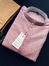 Dusty Pink Men Kurta Pajama with Embossed Embroidery and Zari | Sherwani Style Kurta  | Wedding Kurtas | Kurta Store USA