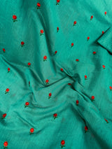 Rama Green Cotton Saree with small Emberiodery floral and tissue borders and Pallu | Cotton Sarees