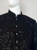 Black Velvet Wedding Party Wear Designer Men Kurta Set with tiny Sequin in black | Mens Wedding Ethnic Wear | Velvet Black Kurta for Men