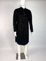 Black Velvet Wedding Party Wear Designer Men Kurta Set with tiny Sequin in black | Mens Wedding Ethnic Wear | Velvet Black Kurta for Men
