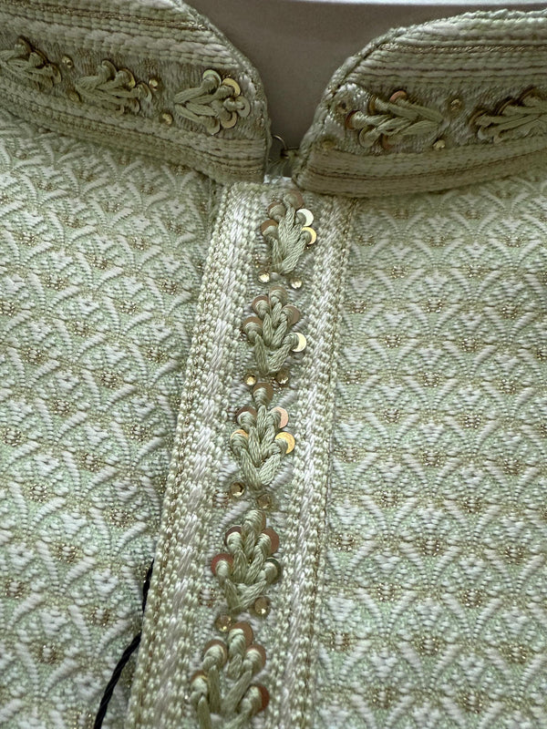 Pista Green Men Kurta Pajama Set with intricate design zari weave, tiny sequin | Mens Ethnic Wear