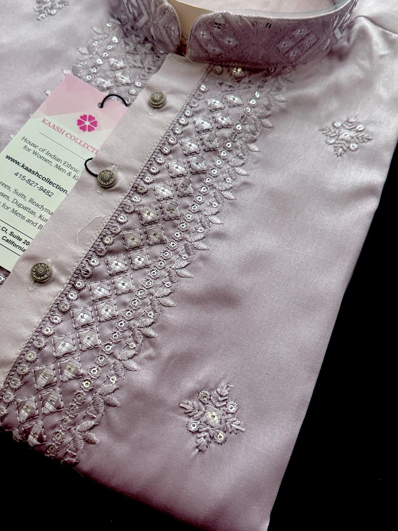 Ombre Lavender Color Kurta with Emberiodey and Sequin | Soft Silk with Lining | Wedding and Party Wear Kurta for Men