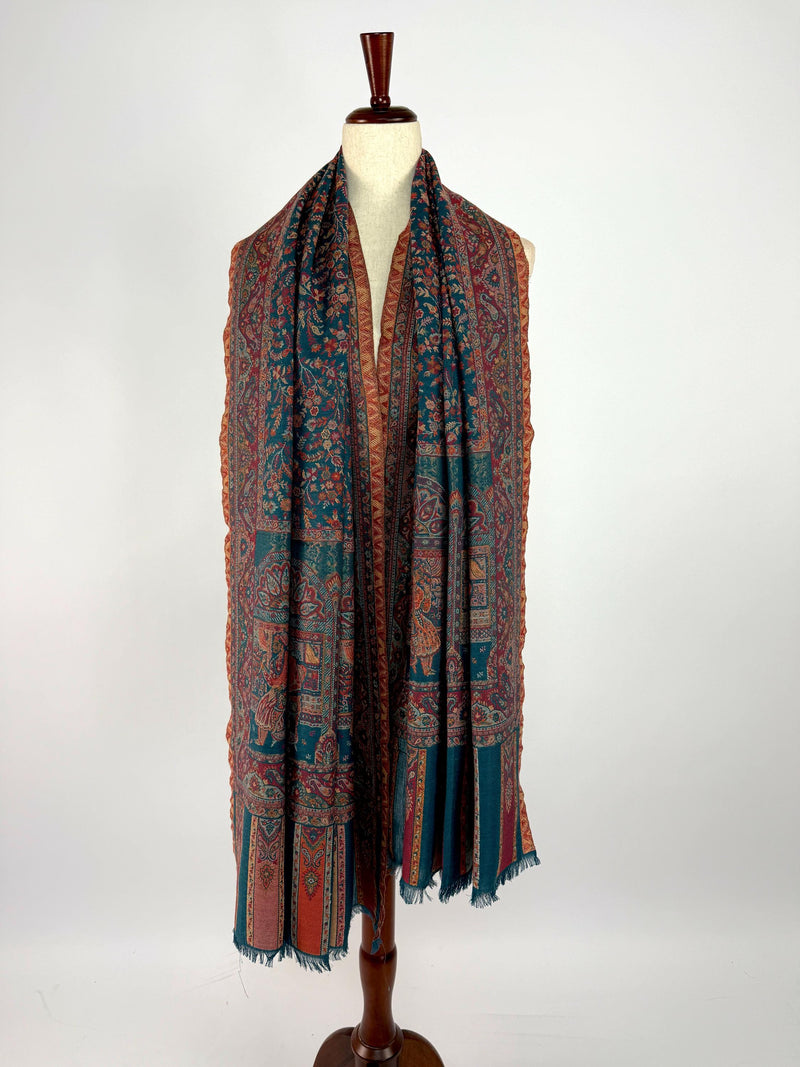 Teal Color Pure Pashmina Kani Weave Kashmiri Shawl | Kani Weave Cashmere Wrap | Floral Cashmere Shawl | Cashmere Stole | Wedding Gift