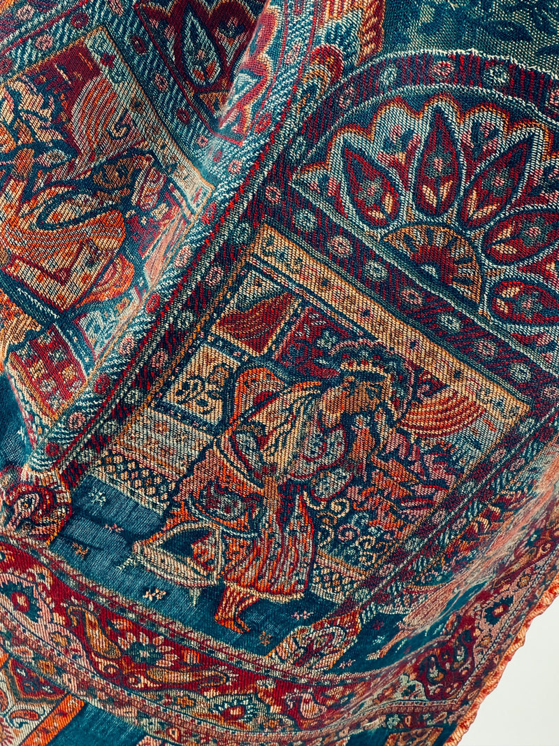 Teal Color Pure Pashmina Kani Weave Kashmiri Shawl | Kani Weave Cashmere Wrap | Floral Cashmere Shawl | Cashmere Stole | Wedding Gift