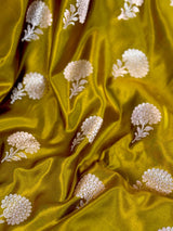 Statement Mehendi Green Color Semi Pure Banarasi Mashru Silk Saree | Mashru Silk Saree with Muted Gold Zari Weave | Ships from California