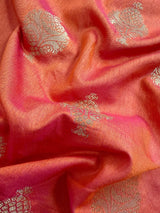 Peach Pink Dual Shade Soft Silk Saree with Paithani Style Borders | Muted Gold Zari Weave | Meenakari | Ships from California