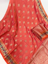 Peach Pink Dual Shade Soft Silk Saree with Paithani Style Borders | Muted Gold Zari Weave | Meenakari | Ships from California