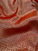 Statement  Cream & Red Banarasi Satin Silk Saree |Soft Satin Silk with rich Banarasi weave | Perfect for weddings, giftingand Durga Pujo