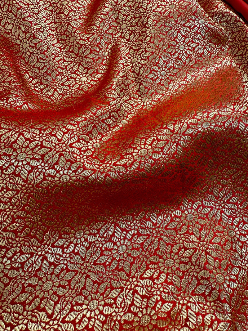 Statement  Cream & Red Banarasi Satin Silk Saree |Soft Satin Silk with rich Banarasi weave | Perfect for weddings, giftingand Durga Pujo