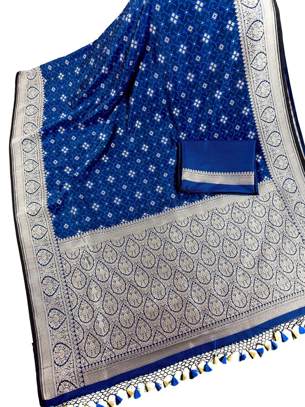 Blue Color Soft Banarasi Silk Saree with Sliver Color Zari Weave | Wedding, Party Wear Sarees | Ships from California