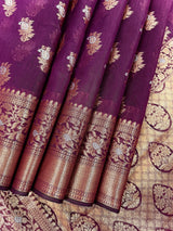 Statement Handmade Purple Color Banarasi Semi Silk Saree with Copper and Sliver Zari Weave | Saree in USA | Ships from California