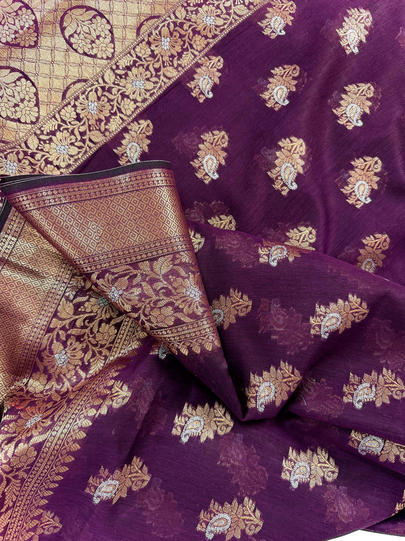 Statement Handmade Purple Color Banarasi Semi Silk Saree with Copper and Sliver Zari Weave | Saree in USA | Ships from California