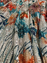 Party Wear Statement Digital Printed Floral Sequin Saree in Pearl White and Sky Blue | Party Wear Sequin Sarees