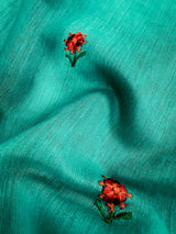 Rama Green Cotton Saree with small Emberiodery floral and tissue borders and Pallu | Cotton Sarees