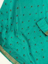 Rama Green Cotton Saree with small Emberiodery floral and tissue borders and Pallu | Cotton Sarees