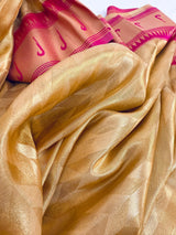 Statement Gold and Pink Paithani Banarasi Soft Silk Saree with  Gold Zari Weave | Banarasi Soft Saree | Paithani Sarees