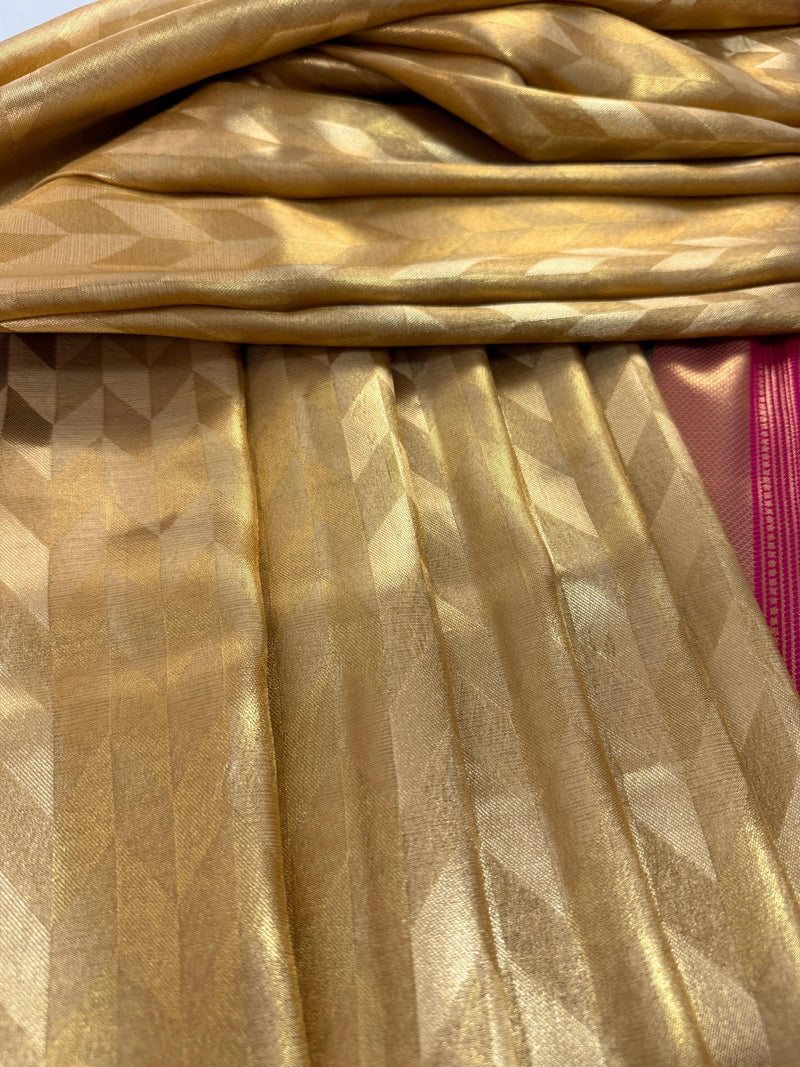 Statement Gold and Pink Paithani Banarasi Soft Silk Saree with  Gold Zari Weave | Banarasi Soft Saree | Paithani Sarees
