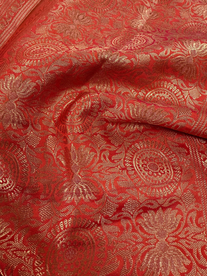 Peach Pink Dual Shade Soft Silk Saree with Paithani Style Borders | Muted Gold Zari Weave | Meenakari | Ships from California