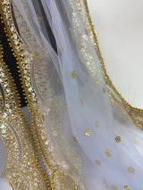 Grey Color Net Dupatta with Gold Zari, Sequin and Beads | Sequin Net Dupattas | Indian Dupatta for Lehanga