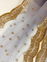 Grey Color Net Dupatta with Gold Zari, Sequin and Beads | Sequin Net Dupattas | Indian Dupatta for Lehanga