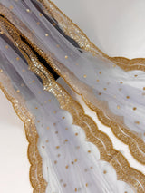 Grey Color Net Dupatta with Gold Zari, Sequin and Beads | Sequin Net Dupattas | Indian Dupatta for Lehanga