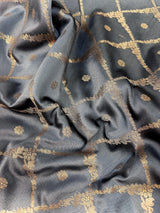 Slate Grey Color Banarasi Handloom Semi Soft Silk Saree | Antique Gold Zari Weave
