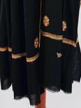 Black Color Pure Pashmina Needlework Kashmiri Light Weight Shawl Wrap | Pure Cashmere