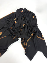 Black Color Pure Pashmina Needlework Kashmiri Light Weight Shawl Wrap | Pure Cashmere