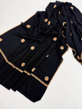 Black Color Pure Pashmina Needlework Kashmiri Light Weight Shawl Wrap | Pure Cashmere