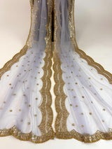 Grey Color Net Dupatta with Gold Zari, Sequin and Beads | Sequin Net Dupattas | Indian Dupatta for Lehanga