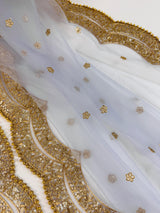 Grey Color Net Dupatta with Gold Zari, Sequin and Beads | Sequin Net Dupattas | Indian Dupatta for Lehanga