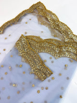 Grey Color Net Dupatta with Gold Zari, Sequin and Beads | Sequin Net Dupattas | Indian Dupatta for Lehanga