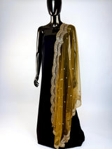 Golden Brown Color Net Dupatta with Zari, Sequin and Beads | Sequin Dupatta | Sequin Dupattas | Indian Dupatta for Lehanga
