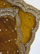 Golden Brown Color Net Dupatta with Zari, Sequin and Beads | Sequin Dupatta | Sequin Dupattas | Indian Dupatta for Lehanga