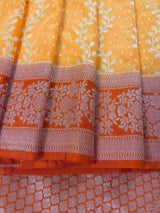 Mango Yellow and Orange Banarasi Silk Saree | Muted Gold Zari Weave